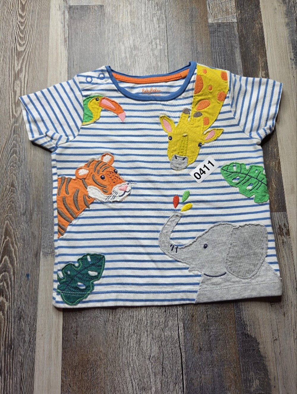 Baby Boden Tshirt 18-24 Months Stripes Zoo Animals